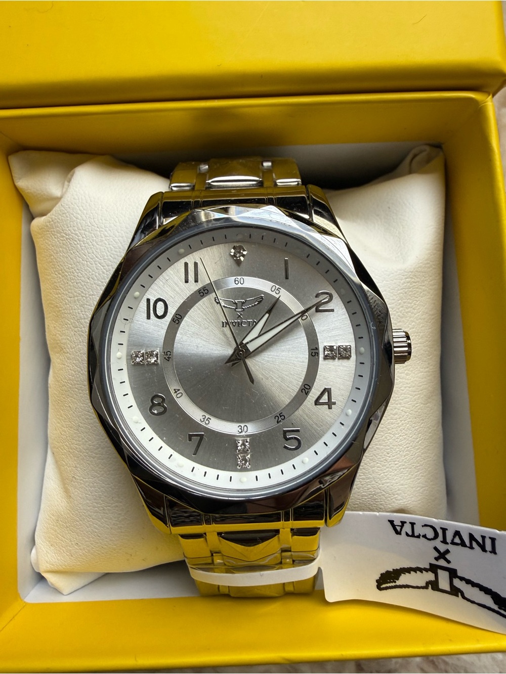 Invicta NIB Silver-Tone Men's Dress Watch with Crystal Accents